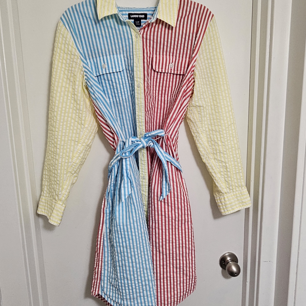 Lands' End Multicolor Striped Shirt Dress